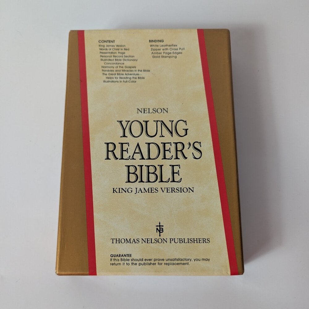 Vtg 1987 Nelson Young Reader's Bible King James Version White Leatherflex in Box